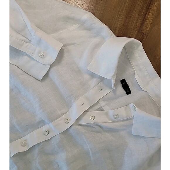 Talbots Women’s 100% Linen Popover Blouse White M Coastal Roll Tab Button Top - Picture 3 of 11